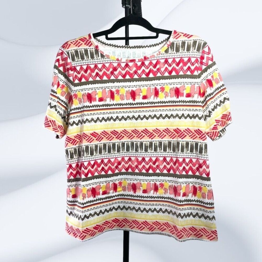 Ultra Softs Womens Multicolor‎ Geometric S.S. Pullover Casual T-Shirt Size L